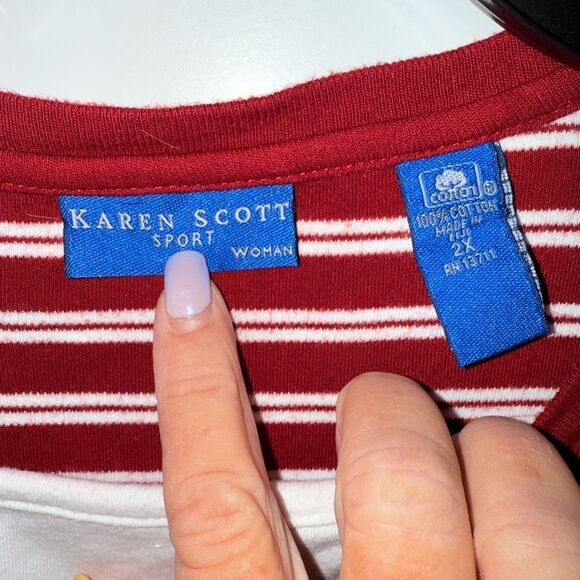 Karen Scott Red 3/4 Sleeve Boxy Tee - Picture 3 of 4